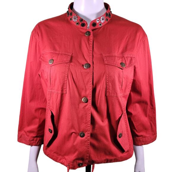 Ruby Rd Red Mandarin Collar Jacket Sz 16 Statement Blazer Modern Contemporary - Picture 1 of 10